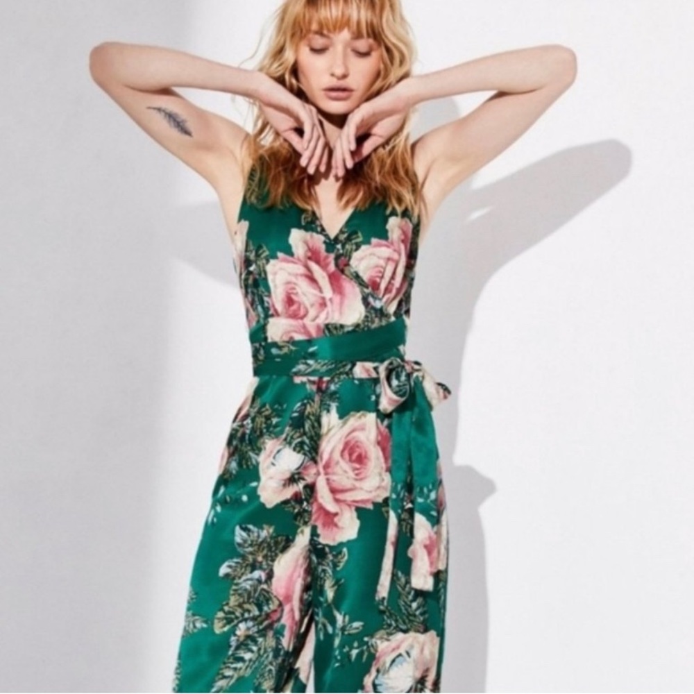Free People Cabbage Rose Satin Floral Jumpsuit